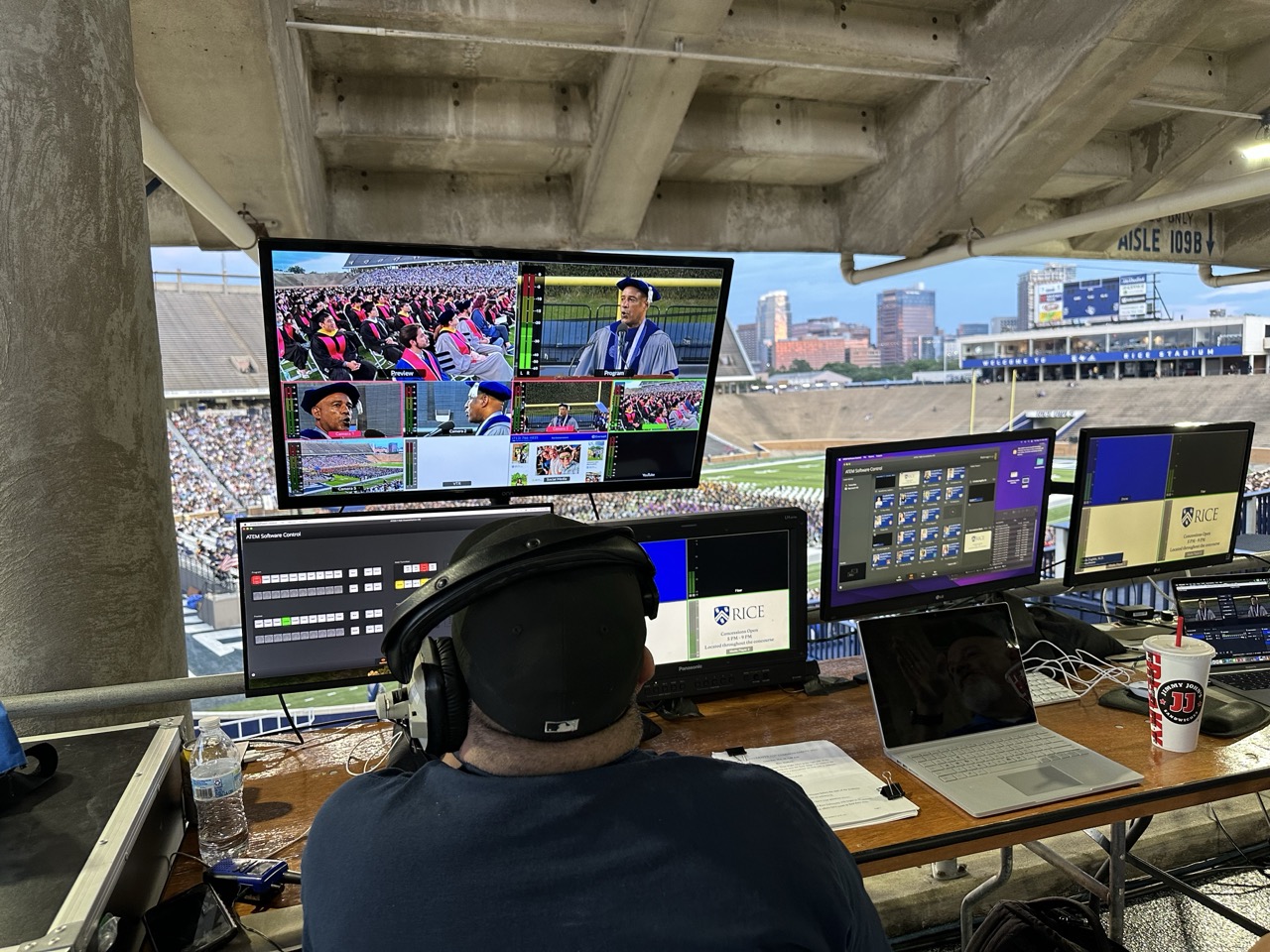 Production control booth at Rice Stadium